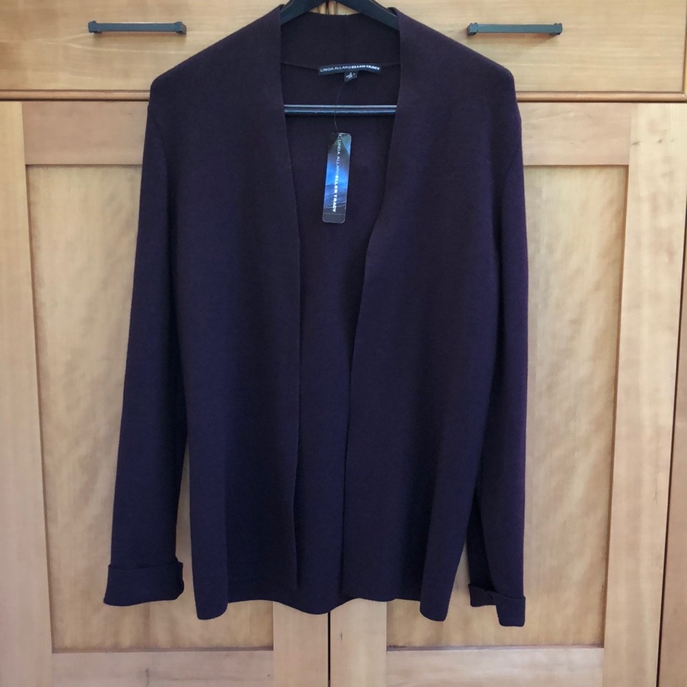 Linda Allard Ellen Tracy Purple/ Plum Wool Cardigan Sweater Jacket Size P- NWT - Picture 10 of 11